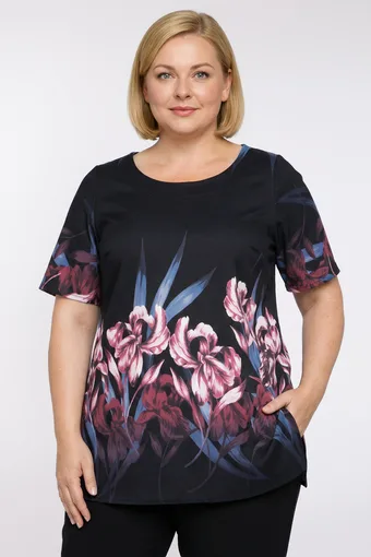 Sötét tunika lila virágokkal