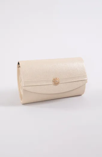 Arany gyöngyös clutch táska díszítéssel