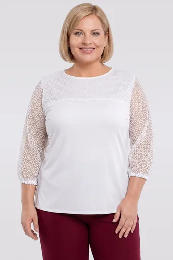 Fehér blúz áttört ujjakkal