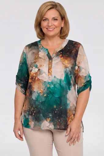 Blúz zöld és bézs mintákkal
