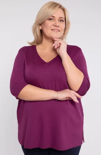 Sima lila V-nyakú blúz