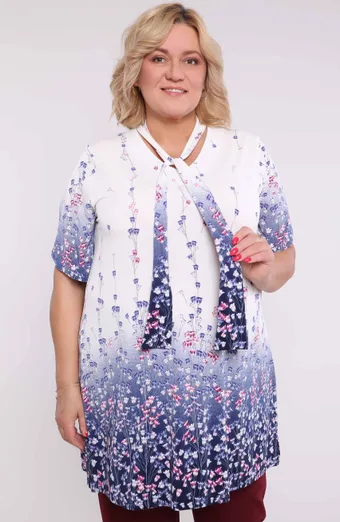 Fehér tunika lila virágos megkötővel